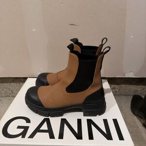Ganni Black and Tan Ankle Boots